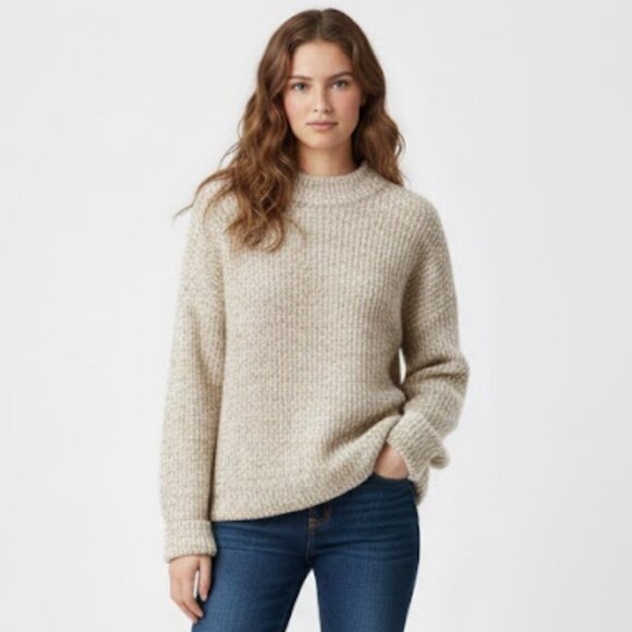 Melrose and Market Metallic Marled Beige Chunky Knit Sweater S NWT - Picture 1 of 7
